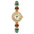 Vintage luxury gold bracelet watch with colorful stones and roman numerals dial - IP Gold Case Light Gold Dial Colorful Stone Strap