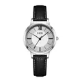 GEDI minimalist women's watch with black leather strap and polished silver case - Silver Case White Dial Black Strap