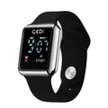 GEDI digitale Sportuhr mit schwarzem Silikonarmband und silber poliertem Gehäuse - Schwarz