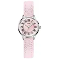Pink leather quartz watch for women with faceted glass and Roman numeral dial - Silver Case Pink Dial Pink Strap
