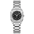 Gedi square steel watch featuring a black dial and silver bracelet for business wear - Silver Case Black Dial