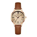 GEDI minimalist rose gold watch with brown leather strap and elegant cream roman dial - Rose Gold Case Rose Gold Dial Brown Strap
