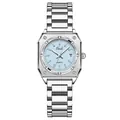 Gedi square stainless steel watch with light blue dial and silver metal strap - Silver Case Blue Dial