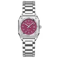 Gedi square quartz watch with purple dial and silver steel strap for a modern business look - Silver Case Rose Red Dial