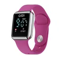 Digital LED sport watch with purple silicone strap and silver square case GEDI model - Rose Red