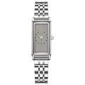 Elegante rechteckige silberne Quarzuhr mit grauem Zifferblatt und glattem Gliederarmband - Silbernes Armband Graues Zifferblatt (13080 Massivstahl)