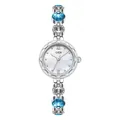 GEDI silver bracelet watch with white shell dial and blue heart-shaped crystals - Silver Band Green Rhinestone