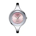Elegant silver bangle watch for women with a radiant pink dial and crystal markers - Silver Pink