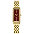Women's vintage gold steel watch with rectangular burgundy dial and metal strap - IP Gold Case Red Face Gold Strap