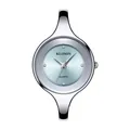 Minimalist silver bangle watch for women with a light blue sunray dial and gemstone markers - Silver & Blue