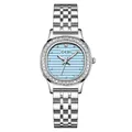 Dameshorloge van zilver roestvrij staal met lichtblauwe wijzerplaat en strass-bezel - Zilverblauw