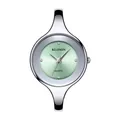 Elegant silver bangle watch with a pale green sunburst dial and crystal markers - Silver Green