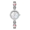 Silver women's heart bracelet watch with pink crystals and mother-of-pearl dial - Silver Band White Rhinestone