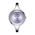 Elegant silver bangle watch with light purple sunray dial and crystal hour markers - Silver Purple