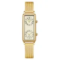 Gedi vintage rectangular dual-time zone watch with gold woven metal mesh strap - Gold Case Light Gold Dial Gold Herringbone Mesh Strap