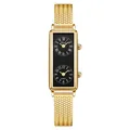 Vintage dual-timezone gold mesh watch with rectangular black dial and quartz movement - IP Gold Case Black Face Gold Mesh Strap