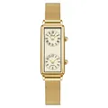 Reloj vintage dorado rectangular de doble esfera con correa de malla metálica - Caja Dorada Esfera Dorada