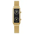 Reloj Gedi vintage rectangular de doble esfera para mujer con correa de malla dorada - Caja Dorada Esfera Negra