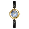 Montre dorée GEDI élégante avec cadran nacre bleue et bracelet en cuir noir - Boîtier Doré Cadran Bleu Bracelet Noir