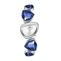 Elegant silver watch with irregular dial and blue crystal bracelet for women - White Dial Blue Rhinestones (72007) / Silver