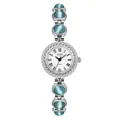 Montre à quartz argentée avec chiffres romains et bracelet chaîne en pierre œil-de-chat - Boîtier Argent Oeil de Chat Bleu