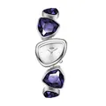 Luxury women's quartz watch with silver triangular dial and purple crystal bracelet strap - White Dial Purple Rhinestones (72007) / Silver