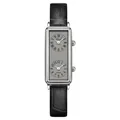 Rectangular dual time zone watch with silver case, grey dial and black leather strap - Silver Case Gray Dial Black Strap