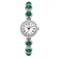 Montre à quartz GEDI avec bracelet chaîne argenté et incrustations de pierres vertes - Boîtier Argent Turquoise Verte