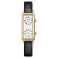 Dual time zone rectangular watch with black crocodile leather strap and golden case - Gold Case White Dial Black Strap