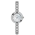 Montre à quartz argentée pour femme avec cadran en nacre et accents de zircon poli - Boîtier Argent Cadran Blanc Bracelet Argent