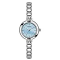 Montre femme à bracelet perlé argenté avec cadran bleu clair texturé et cristaux - Boîtier Argent Cadran Bleu Clair Bracelet Argent