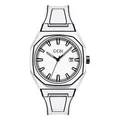 2D cartoon style quartz watch with white silicone strap and octagonal black outline - White Shell White Surface White Silicone Strap