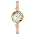 Women's quartz watch with gold bezel, pearl dial and light pink leather strap - Gold Case White Dial Apricot Strap