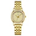 Montre luxe dorée pour femme avec lunette en strass et bracelet en acier inoxydable - Tout Or
