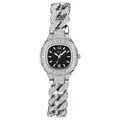 Elegante reloj de cuarzo Gedi para mujer en plata con esfera negra y correa cubana con diamantes - Esfera Negra de Plata