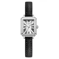 Reloj de cuarzo rectangular vintage para mujer con correa de cuero negro y números romanos - Caja Plateada Esfera Blanca Correa Negra