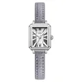 Reloj GEDI rectangular de plata con números romanos y correa de cuero gris - Caja de Plata Esfera Blanca Correa Gris Claro