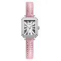 Reloj de cuarzo GEDI con caja plateada y correa de cuero rosa con grano de litchi - Caja de Plata Esfera Blanca Correa Rosa