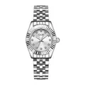 Montre quartz argentée pour femme avec index diamants et bracelet à cinq maillons - Boîtier Argent Index Blancs Cadran Blanc Bracelet Argent