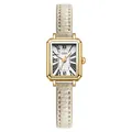 Reloj de cuarzo cuadrado GEDI vintage con caja dorada y correa de cuero beige - Caja de Oro Esfera Blanca Correa Albaricoque