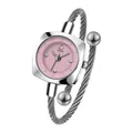 GEDI Damen quadratische Silberuhr mit rosa Zifferblatt und Doppel-Stahlkabel-Armband - Silbernes Gehäuse Rosa Zifferblatt
