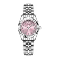 Montre de luxe pour femme avec cadran rose, bracelet en acier argenté et zircons - Boîtier Argent Index Argent Cadran Rosa Bracelet Argent