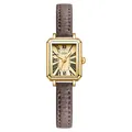 Reloj de cuarzo cuadrado vintage para mujer con caja dorada y correa de cuero marrón - Caja Dorada Esfera Dorada Correa de Cuero Marrón