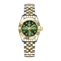 Elegante zweifarbige Stahluhr mit grünem Zifferblatt und Strass für Damen - Zweifarbiges Gehäuse Goldene Marker Grünes Zifferblatt Zweifarbiges Armband