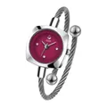 Gedi silver woven metal cable bangle watch featuring a refined wine red square dial - Silver Case Rose Red Dial