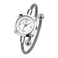 Elegant GEDI silver cable bracelet watch with a square white dial and swan logo - Silver Case White Dial