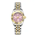 Elegante Damen Quarzuhr mit rosa Zifferblatt und silber-goldenen Gliederarmband - Zweifarbiges Gehäuse Goldene Marker Rosa Zifferblatt Zweifarbiges Armband