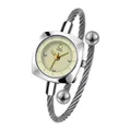 GEDI Women's silver twisted cable bracelet watch with square rhinestone dial and swan logo - Silver Case Gold Dial