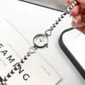 Elegant silver heart-shaped women's quartz watch with a beaded chain bracelet - Silver Case White Dial