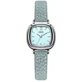 Elegante reloj de cuarzo para mujer con correa de cuero azul claro y caja de plata - Caja de Plata Esfera Azul Correa Azul
